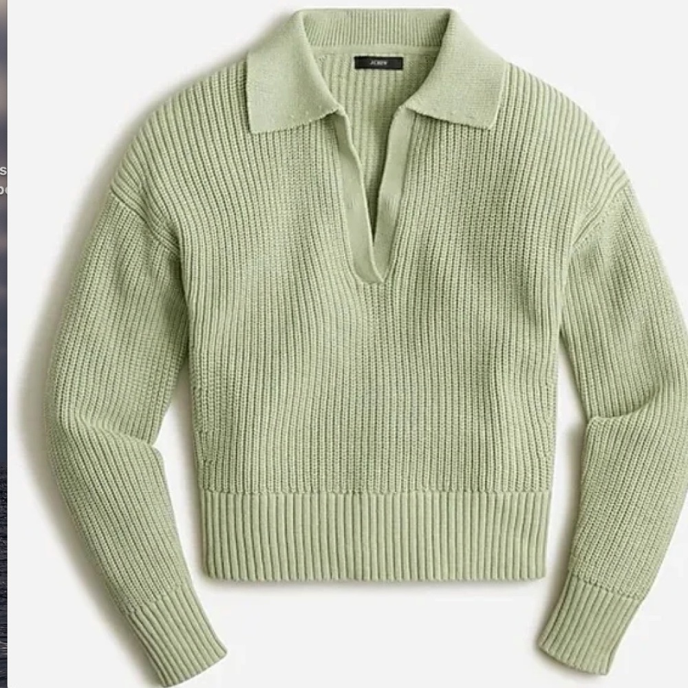 NWT J. Crew Collared Cotton Beach Sweater Light Sage Green XS
